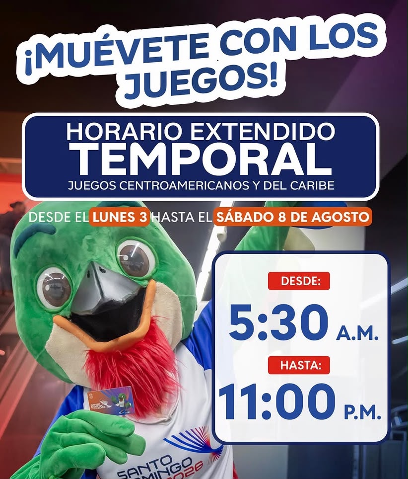 Metro de Santo Domingo laborará hasta las 11:00 p.m. durante los Juegos Santo Domingo 2026