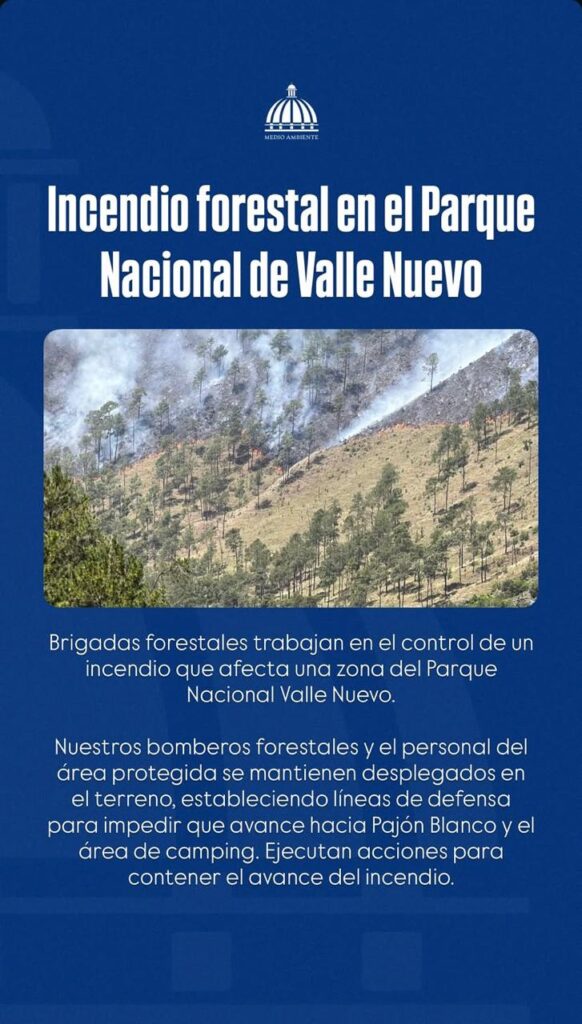 ¡Alerta ecológica! Fuego amenaza el Parque Nacional Valle Nuevo y brigadas luchan para contenerlo