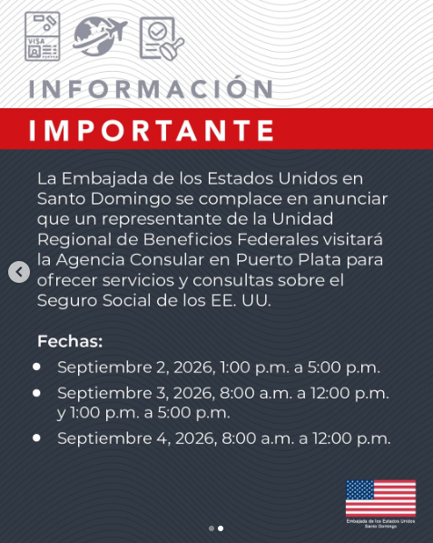 Embajada de EE.UU. anuncia jornada de servicios de Seguro Social en Puerto Plata