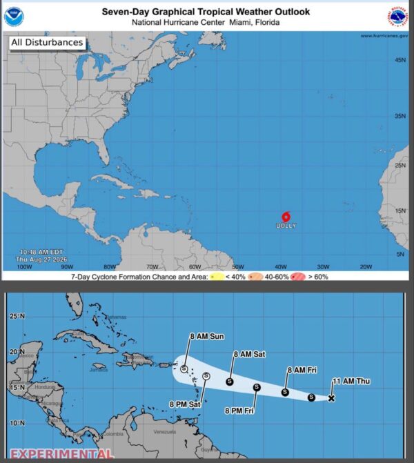Se forma tormenta tropical Dolly, que podría generar lluvias en los próximos días.