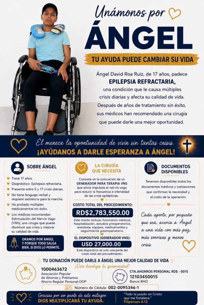 Adolescente con epilepsia refractaria solicita ayuda de RD$2.7 millones para cirugía de estimulación del nervio vago