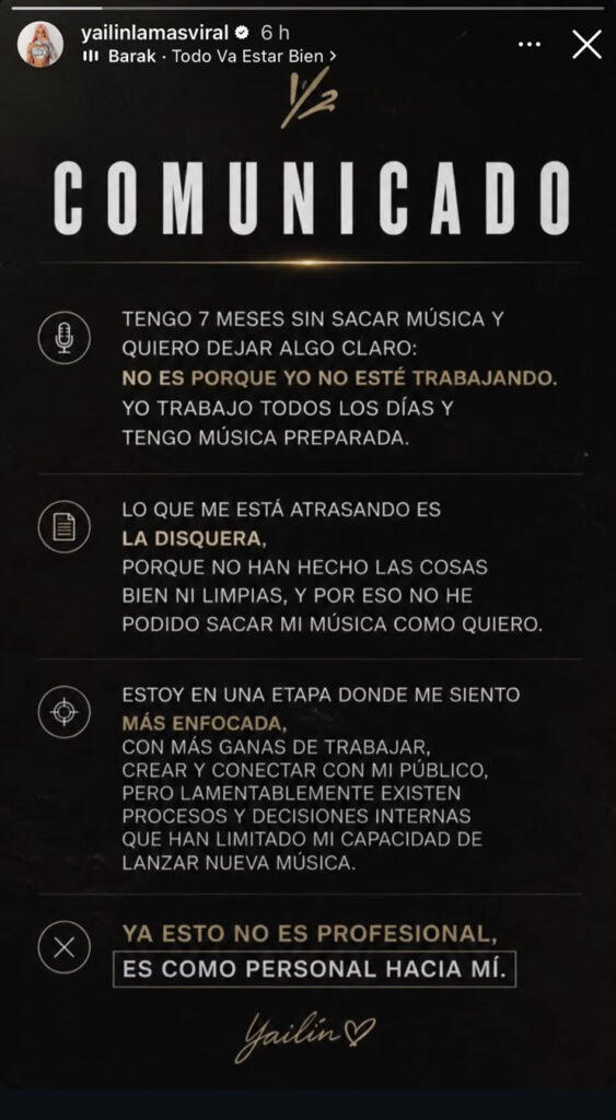 Yailin La Más Viral reveló por qué lleva siete meses sin lanzar música: “Ya esto no es profesional, es personal”