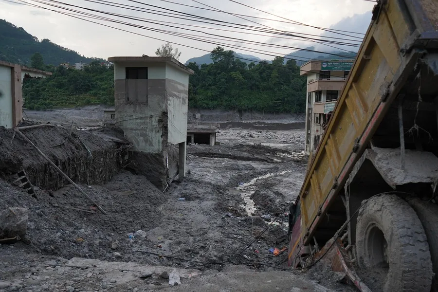 Imagen del pueblo arrasado por la riada, en la zona baja de Nawakot, en el pueblo de Bidur.