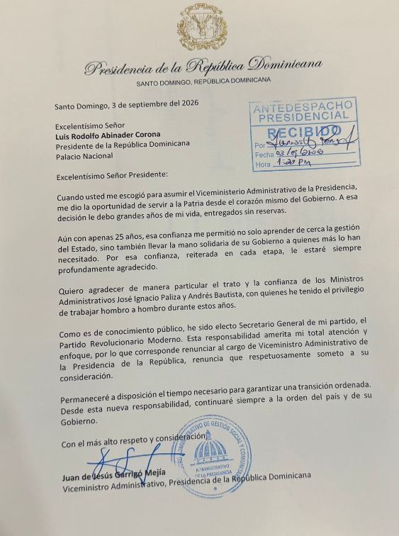 Juan Garrigó deja el Gobierno y toma las riendas de la Secretaría del PRM con miras a 2028