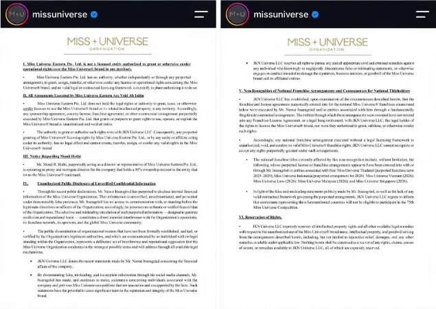 Representantes de seis países quedarían fuera de Miss Universo 2026 por conflicto de licencias