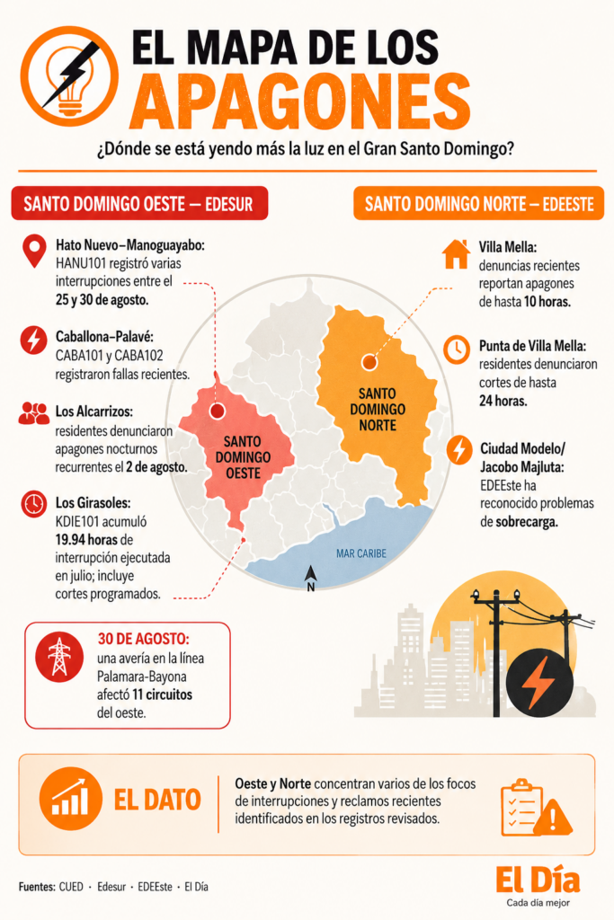 Mapa de los apagones: ¿dónde se está yendo más la luz en el Gran Santo Domingo y por qué?