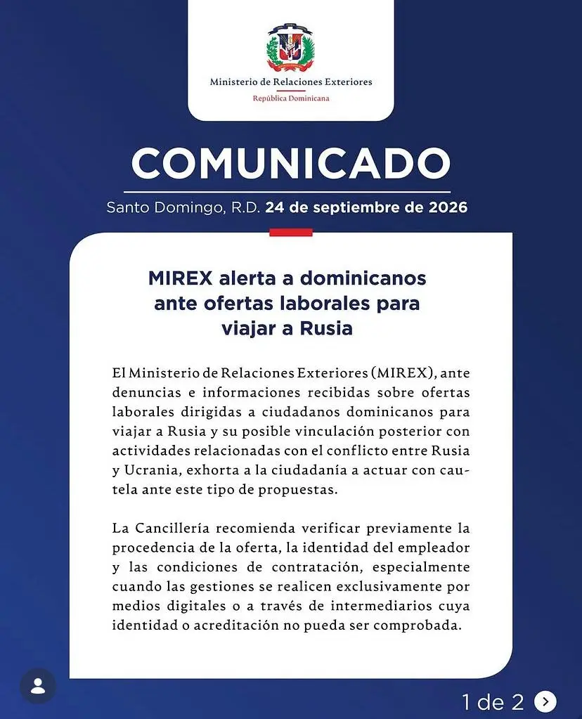 Comunicado del MIREX sobre empleos en Rusia. Fuente externa.