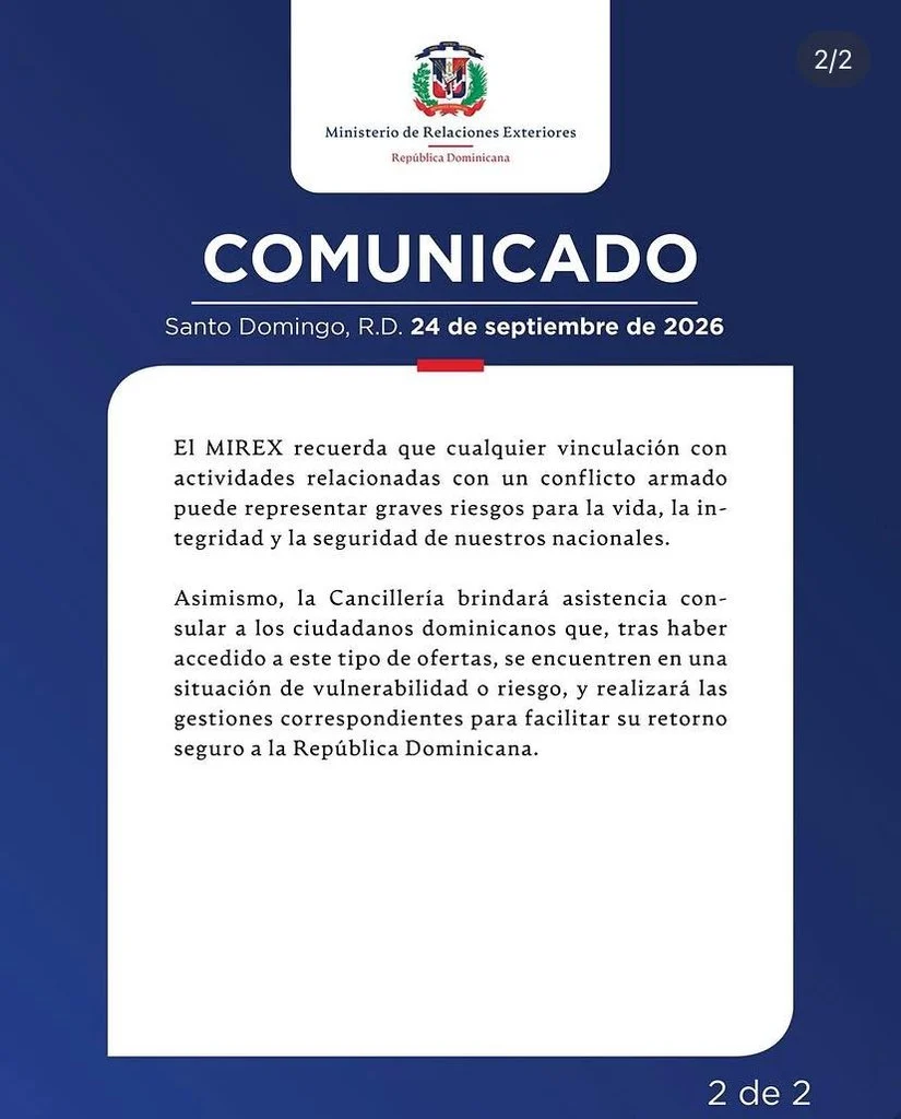 Segunda parte del comunicado del MIREX sobre empleos en Rusia. Fuente externa.