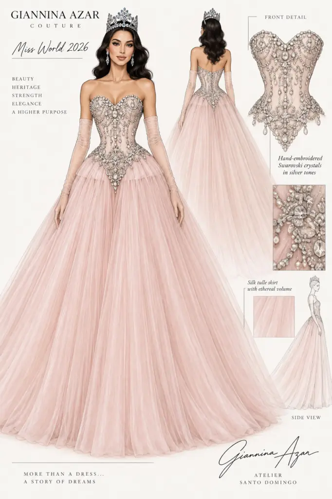 Giannina Azar cuenta la historia detrás del vestido rosa con el que Joheirry Mola consquistó la corona Miss Mundo 2026