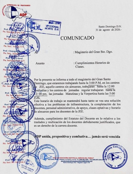 ADP desafía al Ministerio de Educación y recorta horario en las escuelas hasta que se resuelvan las fallas
