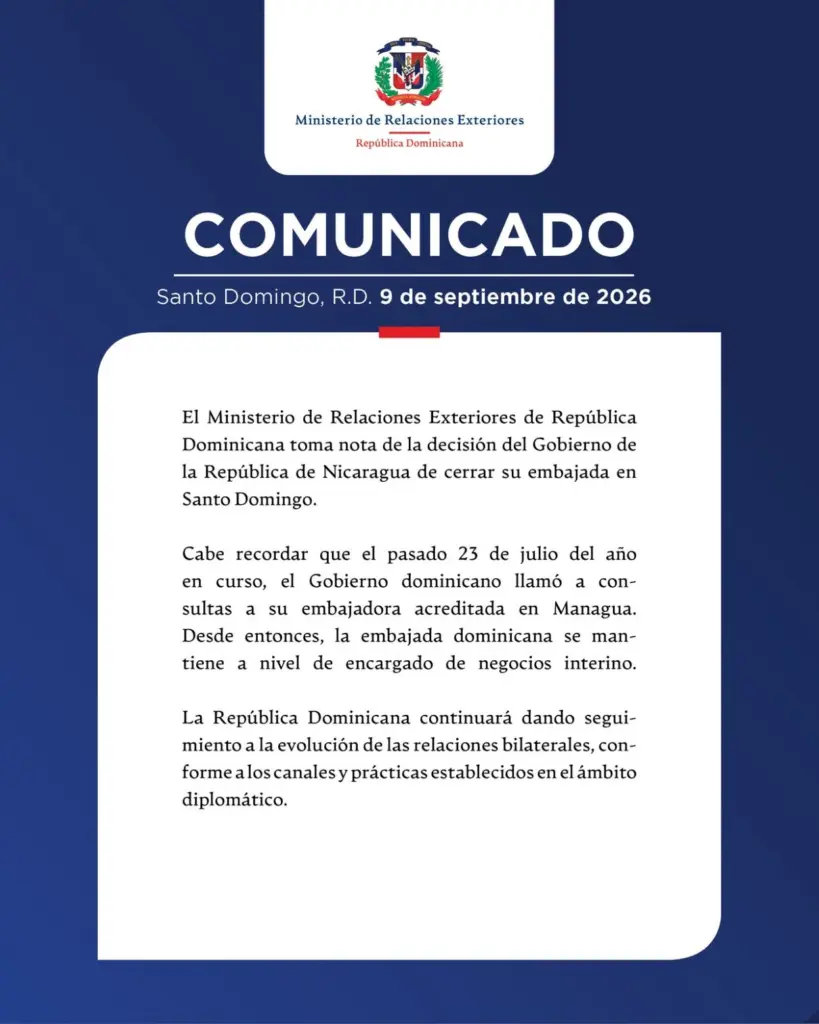 Nicaragua decide retirar su misión diplomática en República Dominicana