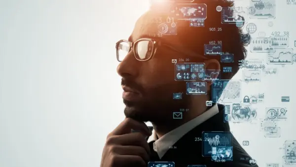 AI (Artificial Intelligence) concept. Communication network.