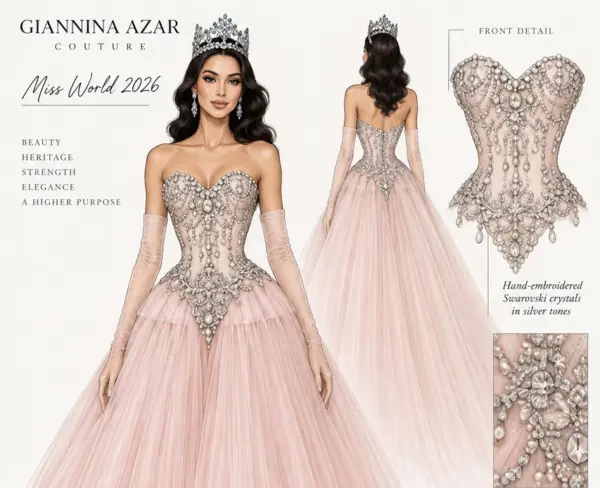 Giannina Azar cuenta la historia detrás del vestido rosa con el que Joheirry Mola consquistó la corona Miss Mundo 2026