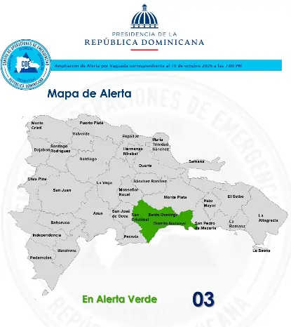 COE coloca al Gran Santo Domingo y San Cristóbal en alerta verde por lluvias