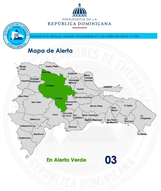 COE coloca tres provincias en alerta verde por lluvias e inundaciones