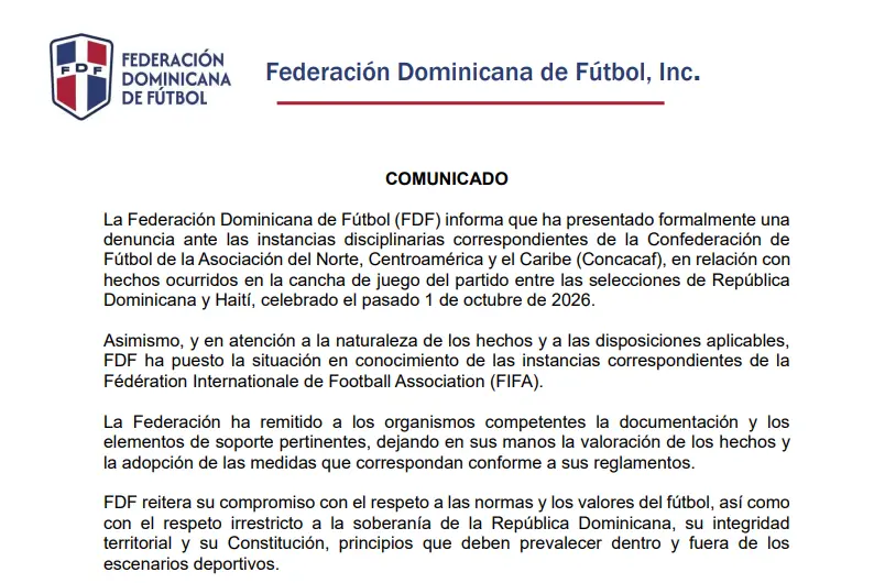 Haití pide no politizar celebración de Isidor; Fedofútbol presenta denuncia ante Concacaf