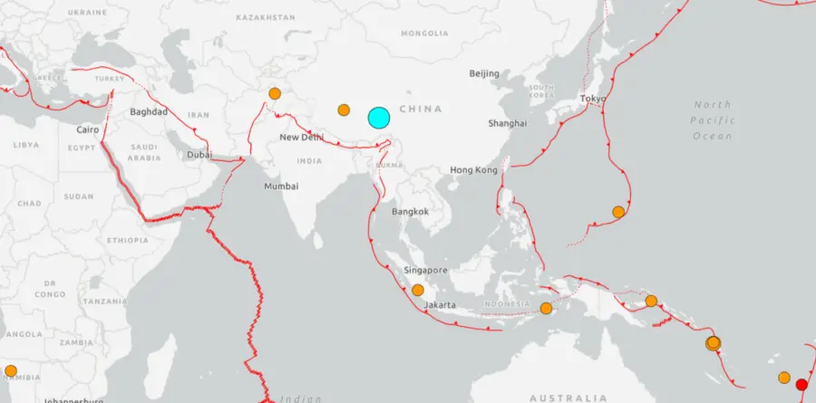 Un terremoto de magnitud 7 sacude la región del Tíbet en China.