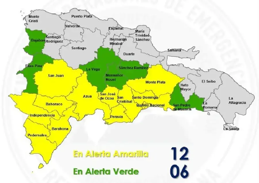 COE coloca 11 provincias y el Distrito Nacional en alerta amarilla por vaguada/Fuente externa