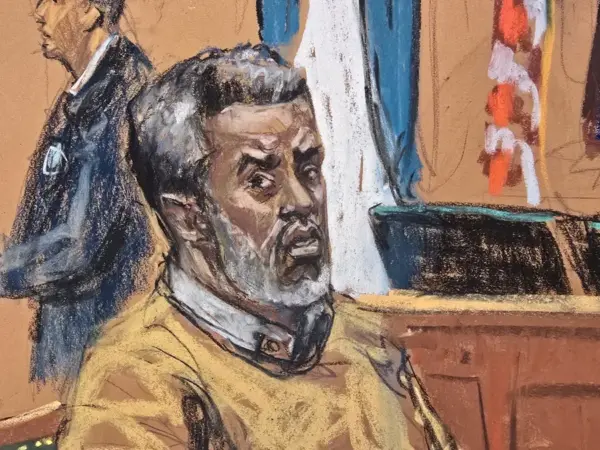 Fotografía de un dibujo realizado por la artista Jane Rosenberg donde aparece el rapero Sean Combs 'Diddy'. EFE/Jane Rosenberg