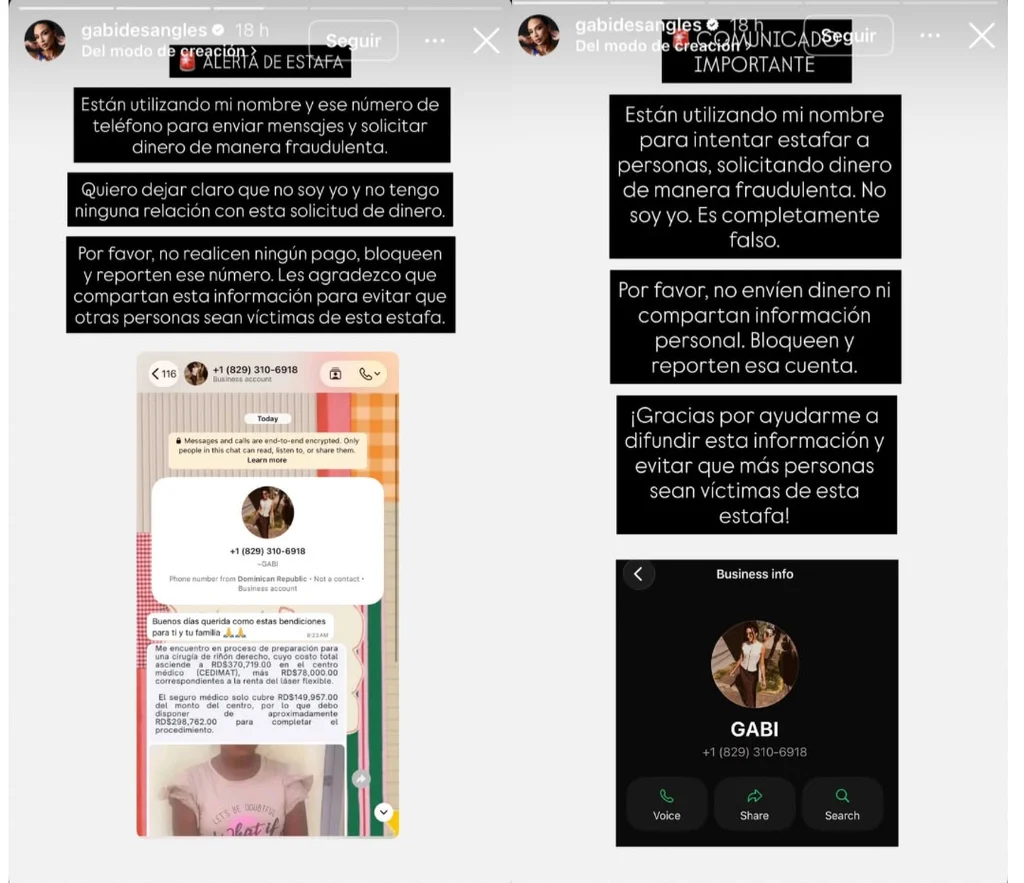 Gabi Desangles denuncia que utilizan su nombre para solicitar dinero de forma fraudulenta