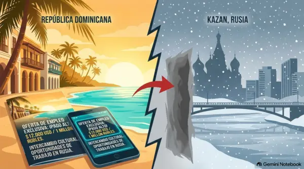 De acuerdo con los familiares, las ofertas de trabajo para Rusia prometían un salarios de hasta 12,000 dólares mensuales. Imagen elaborada con IA.