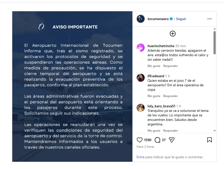 Terremoto en Panamá obliga al cierre temporal del aeropuerto de Tocumen y a evacuar pasajeros
